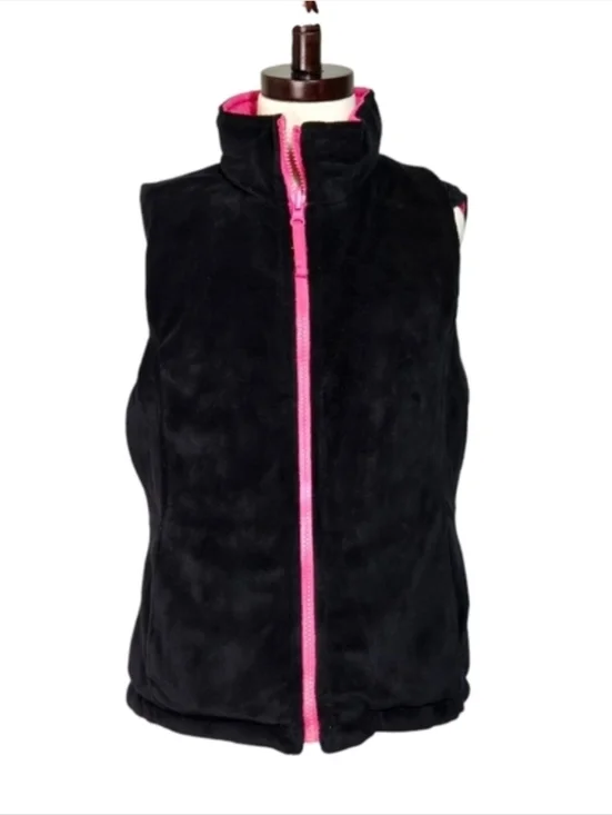 Arizona Girls Reversible Vest Black Pink Faux Fur Puffer 10/12 - Picture 5 of 7